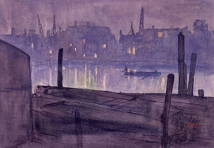 Minami Kunzo watercolor view of Thames at night