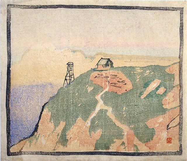 Minami Kunzo woodcut observation tower